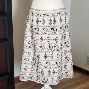 Ann Taylor Loft Ivory A-Line Skirt with Embroidered Pattern